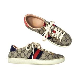 Gucci Womens GG Supreme Low Top Canvas Sneakers 499410 Beige Size 36.5 US 6.5